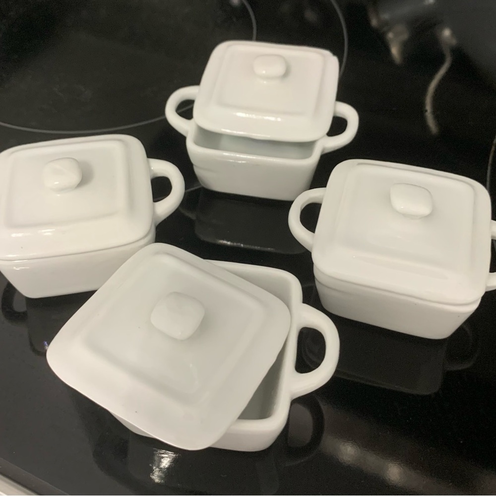 Set of 4 White Mini Casserole/Condiment Dishes/Servers